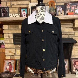 RedStar Black Corduroy Jacket with White Sherpa Collar